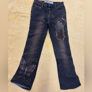 MCRD rare vintage Chic Black Flare Jeans with Butterfly Design size 27